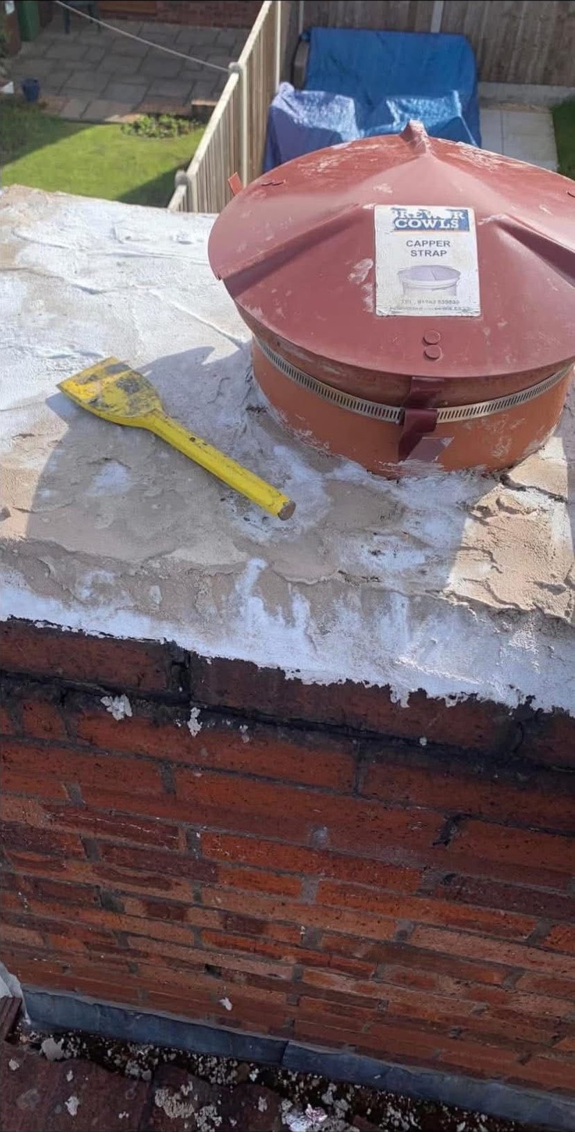Repaired chimney stack with new flaunching and pot after chimney works in Yorkshire